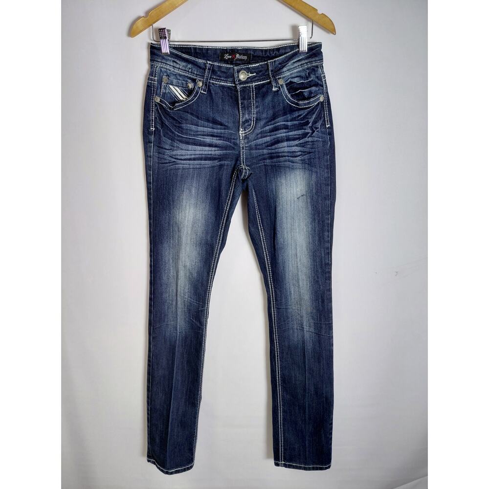 Love Nation Embellished Skinny Jeans Blue Solid Denim Slim Women Size 6
